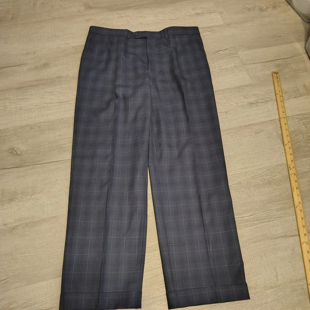 Cremieux Loro Piana Wool Suit Blue Glen Plaid 2 Button Blazer Pants 44 Long